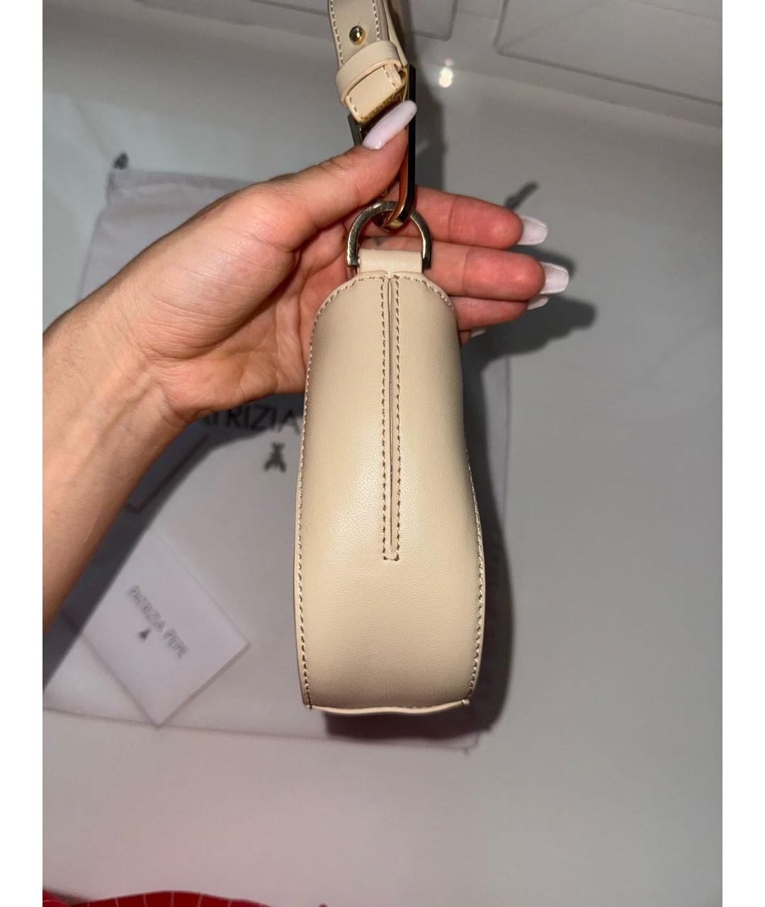 PATRIZIA PEPE Бежевая кожаная сумка через плечо, фото 7