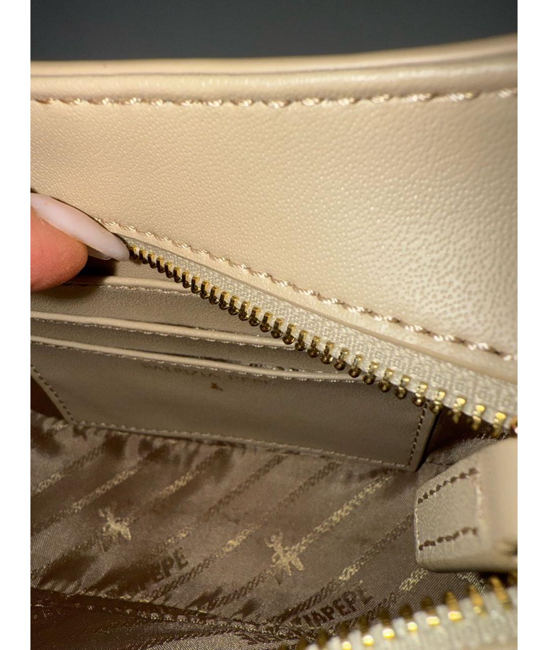 PATRIZIA PEPE Бежевая кожаная сумка через плечо, фото 8