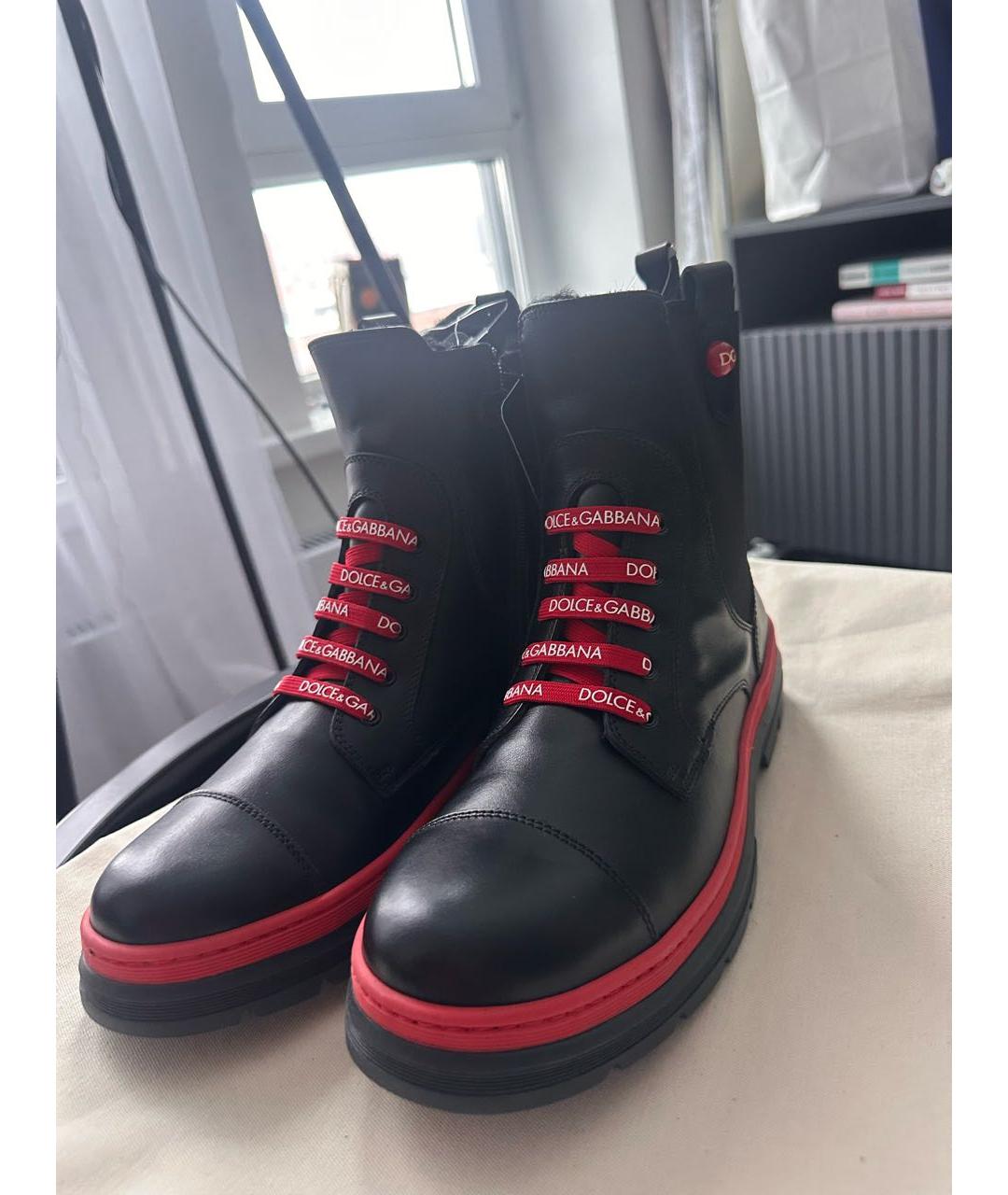 DOLCE&GABBANA Черные кожаные ботинки, фото 2