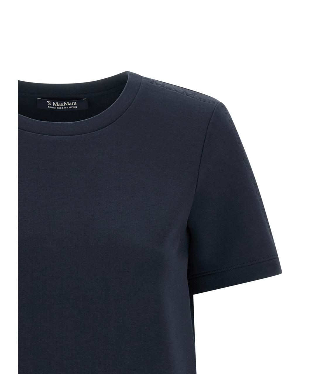 'S MAX MARA Темно-синяя хлопковая футболка, фото 3