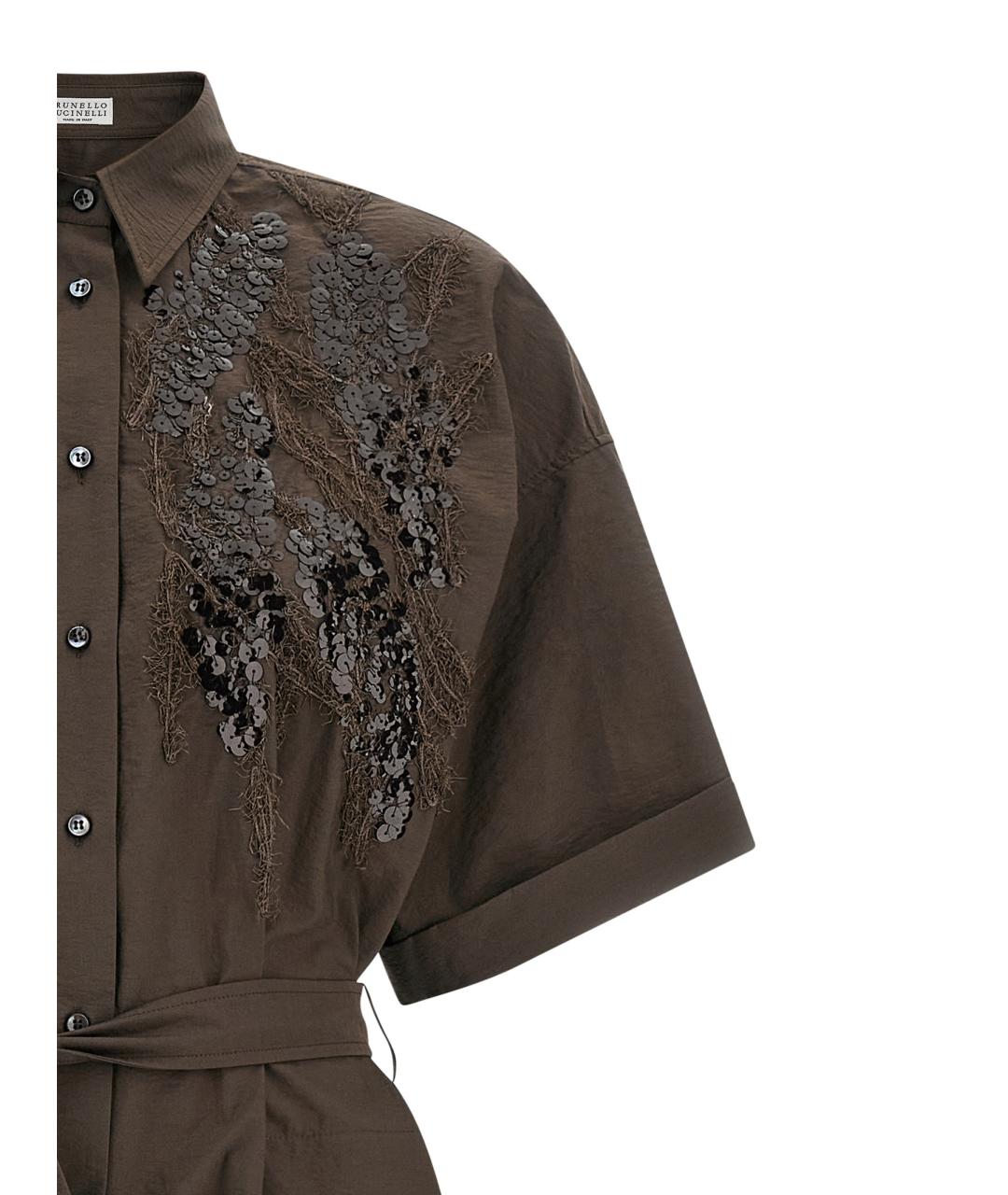 BRUNELLO CUCINELLI Коричневое хлопковое повседневное платье, фото 3