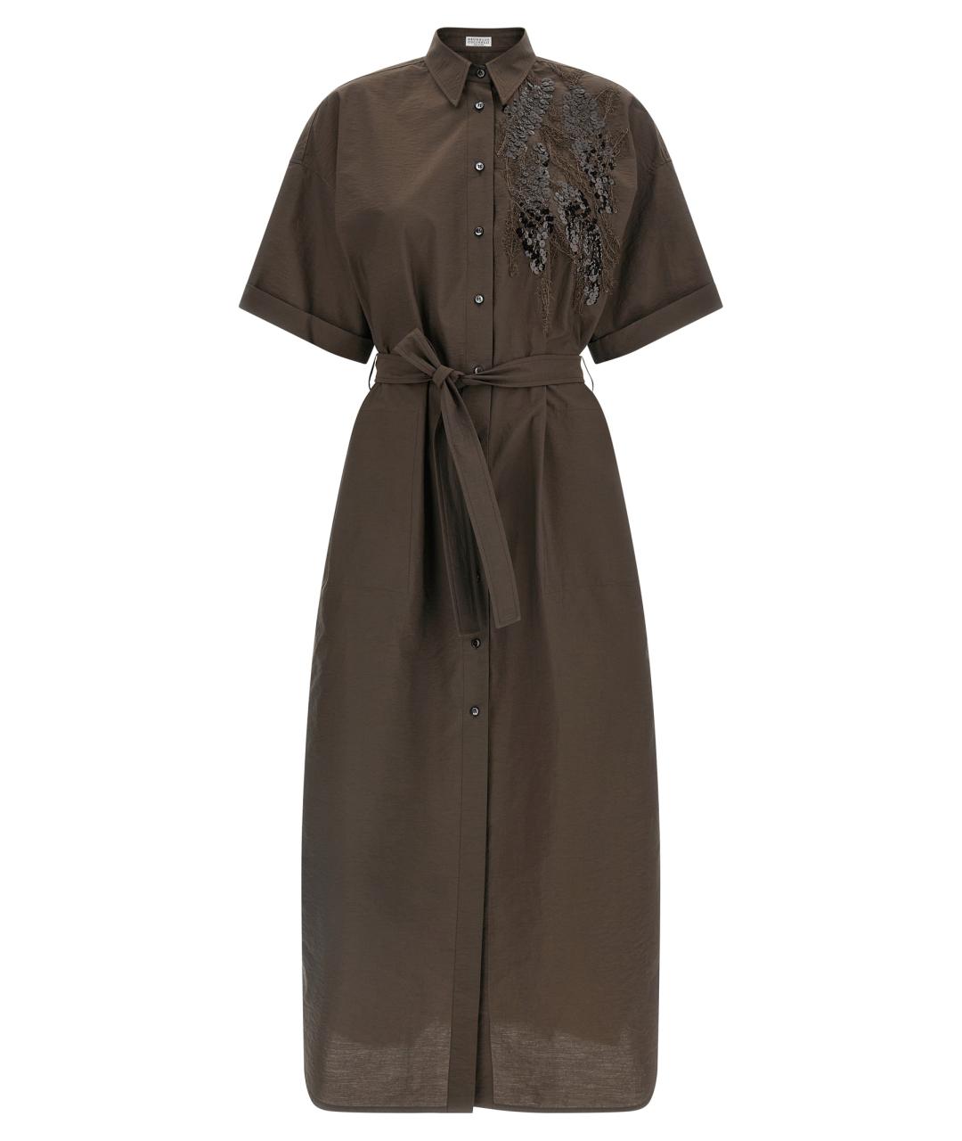 BRUNELLO CUCINELLI Коричневое хлопковое повседневное платье, фото 1