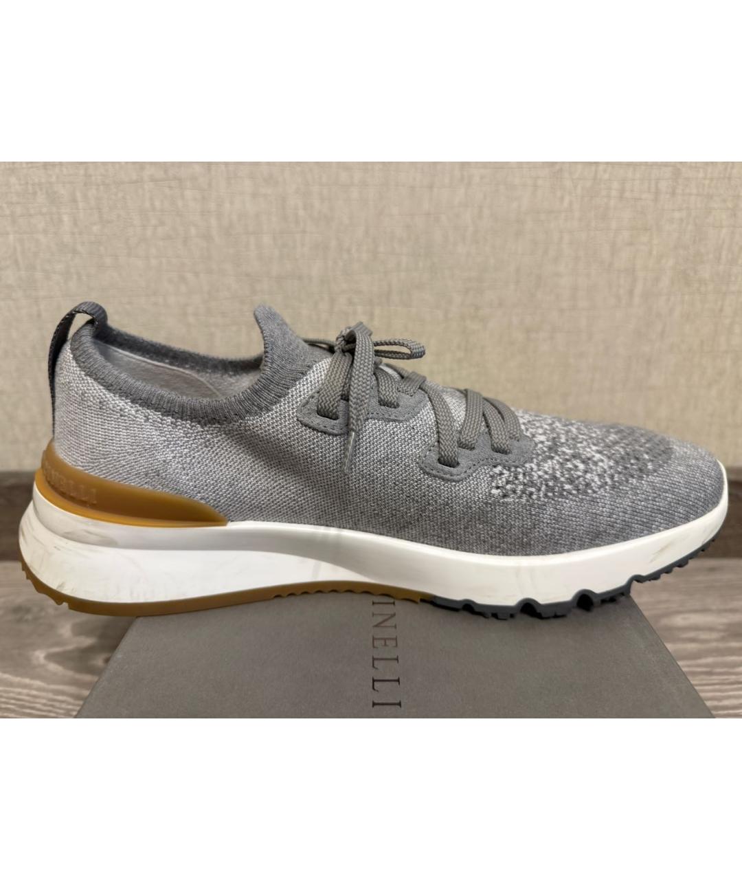 BRUNELLO CUCINELLI Серые текстильные низкие кроссовки / кеды, фото 6