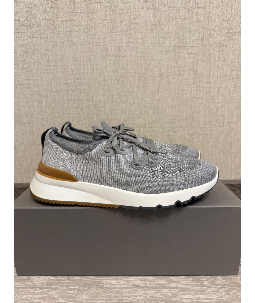BRUNELLO CUCINELLI Серые текстильные низкие кроссовки / кеды, фото 5