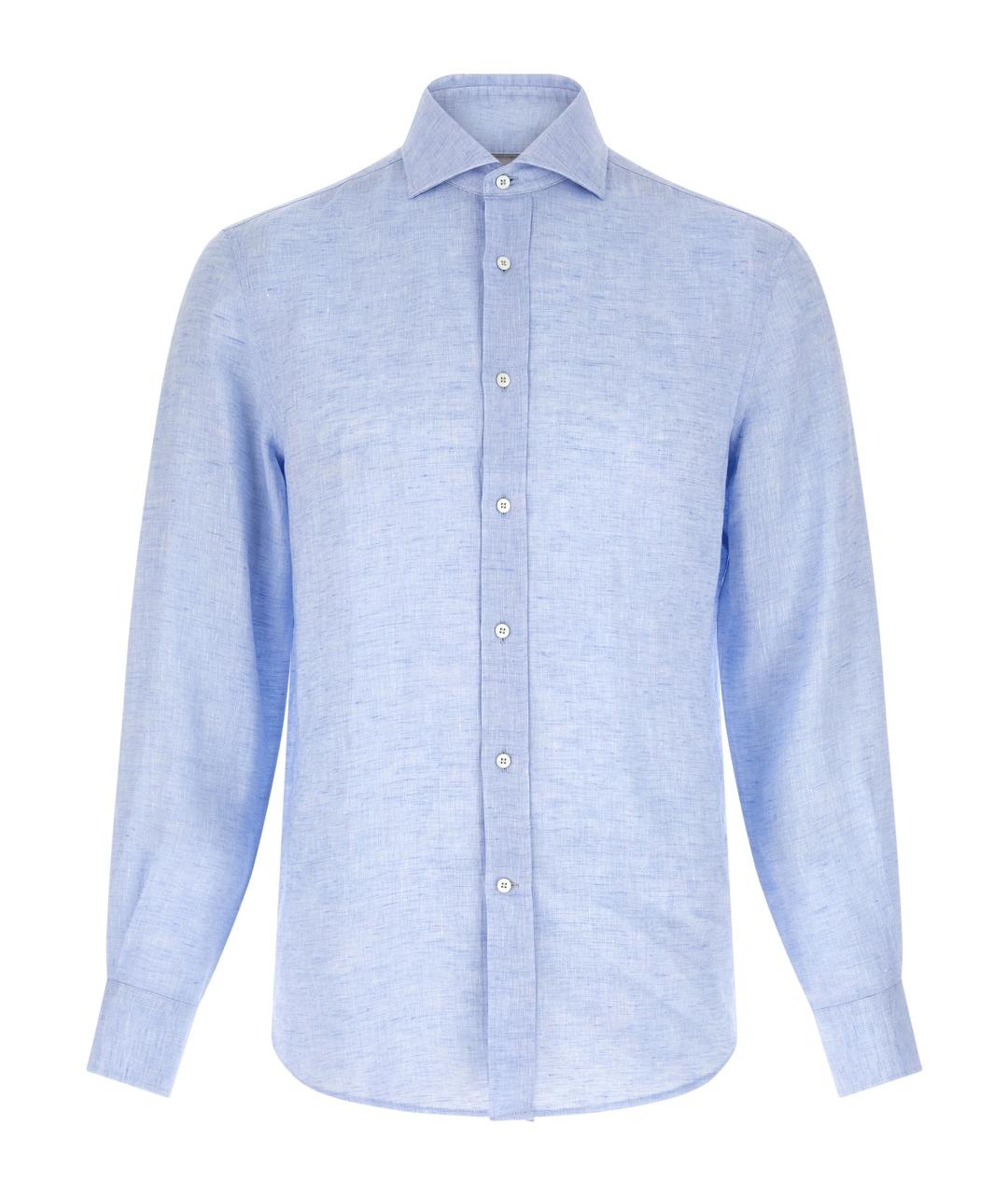 BRUNELLO CUCINELLI Голубая льняная классическая рубашка, фото 1