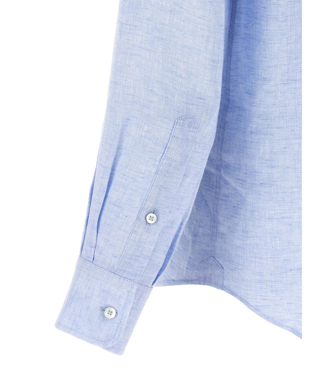BRUNELLO CUCINELLI Голубая льняная классическая рубашка, фото 4