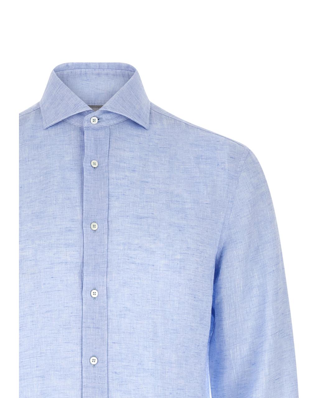 BRUNELLO CUCINELLI Голубая льняная классическая рубашка, фото 3