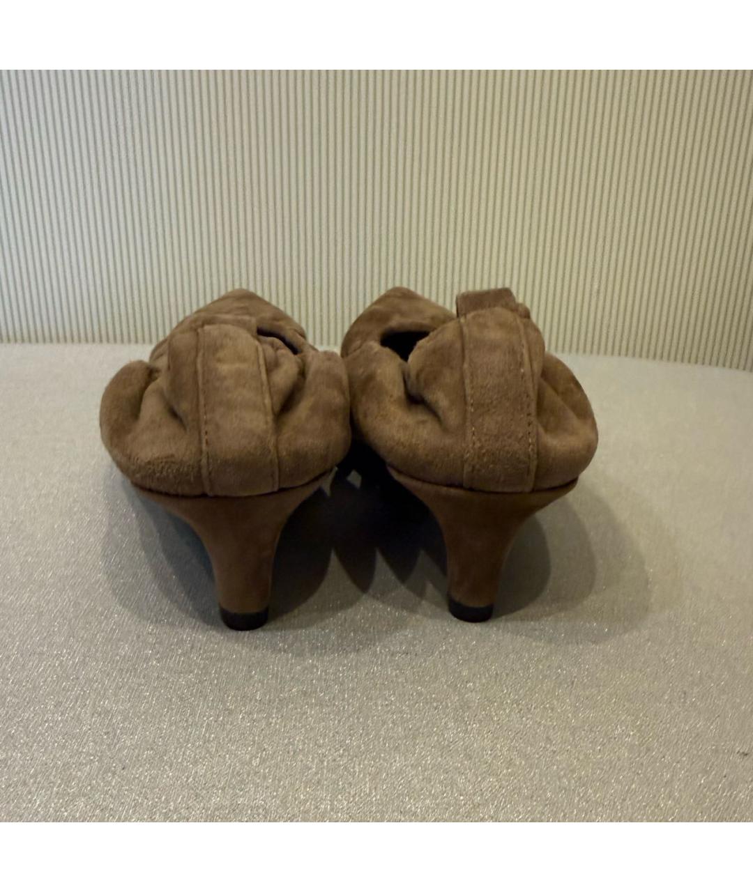 12 STOREEZ Коричневые замшевые лодочки на низком каблуке, фото 4