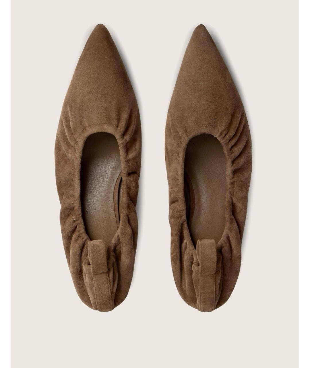 12 STOREEZ Коричневые замшевые лодочки на низком каблуке, фото 3