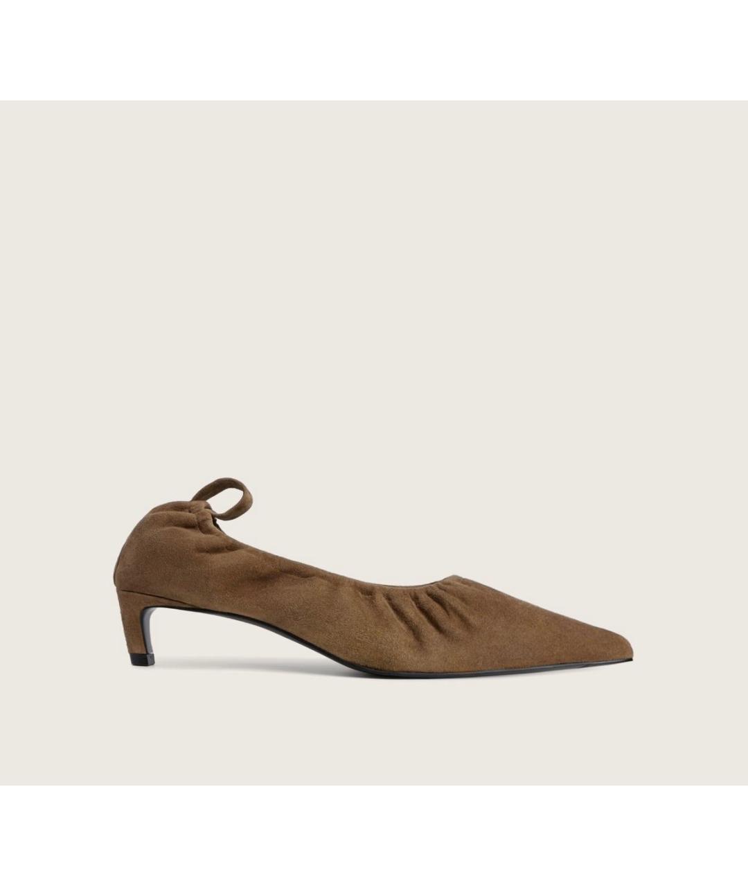 12 STOREEZ Коричневые замшевые лодочки на низком каблуке, фото 8
