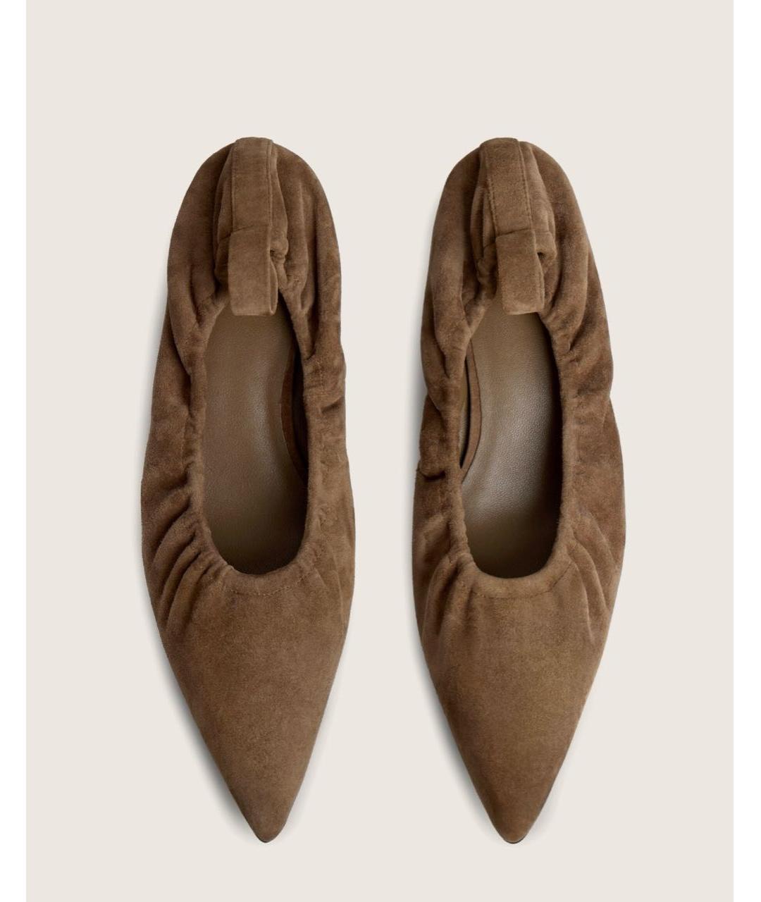 12 STOREEZ Коричневые замшевые лодочки на низком каблуке, фото 2