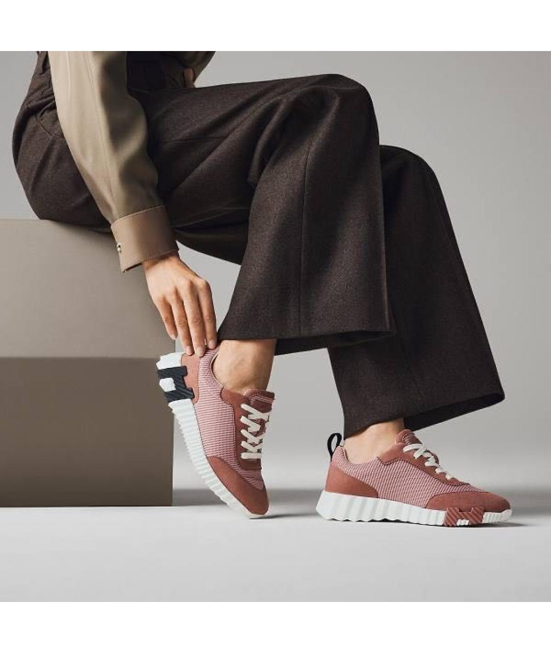 HERMES Коралловые текстильные кроссовки, фото 3