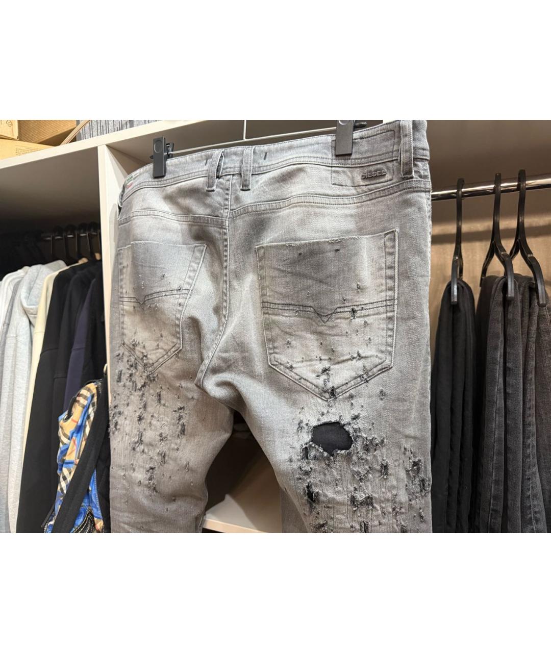 DIESEL Серые хлопко-эластановые джинсы скинни, фото 4