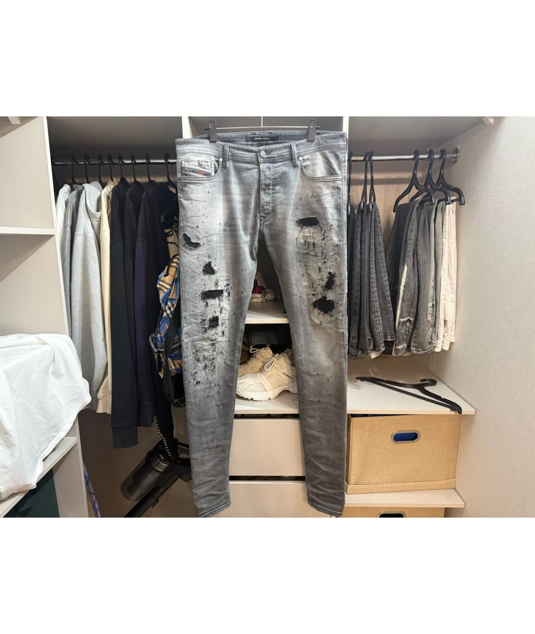 DIESEL Серые хлопко-эластановые джинсы скинни, фото 8