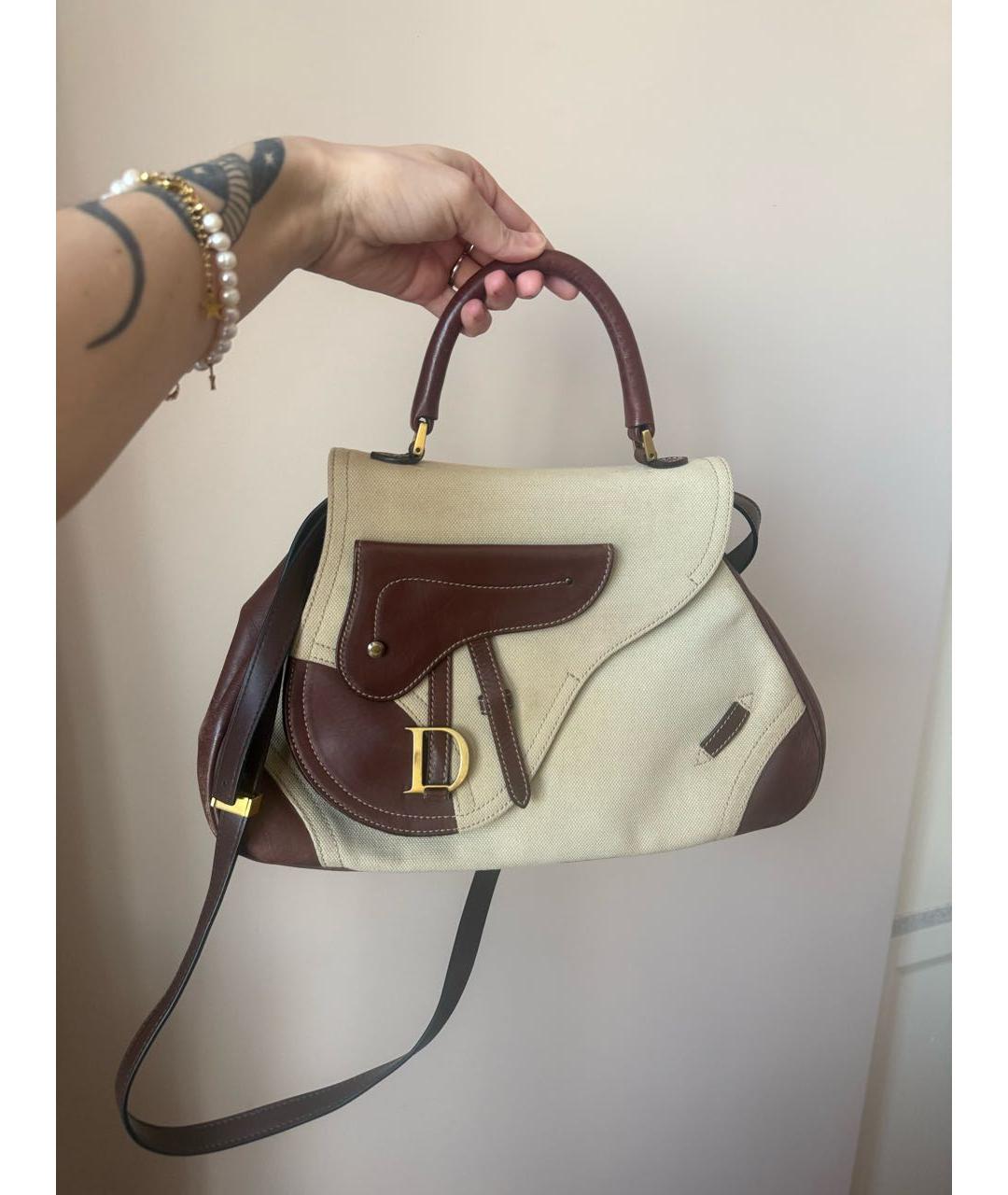 CHRISTIAN DIOR Бежевая тканевая сумка с короткими ручками, фото 4