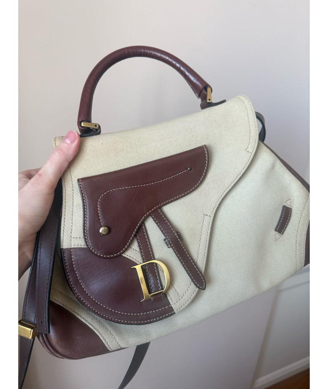 CHRISTIAN DIOR Бежевая тканевая сумка с короткими ручками, фото 3