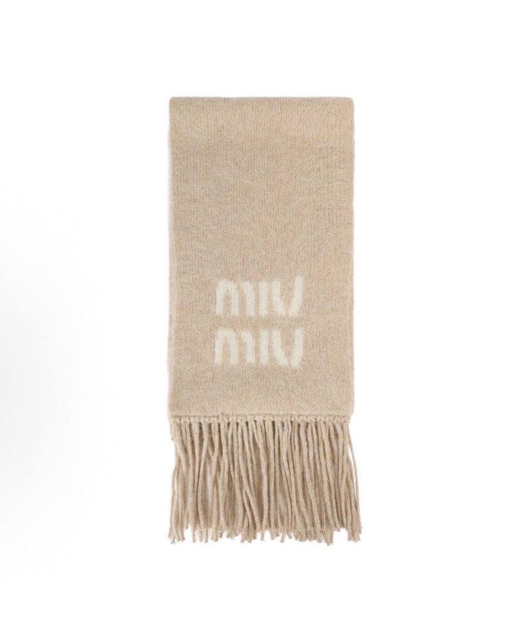 MIU MIU Бежевый шерстяной шарф, фото 3