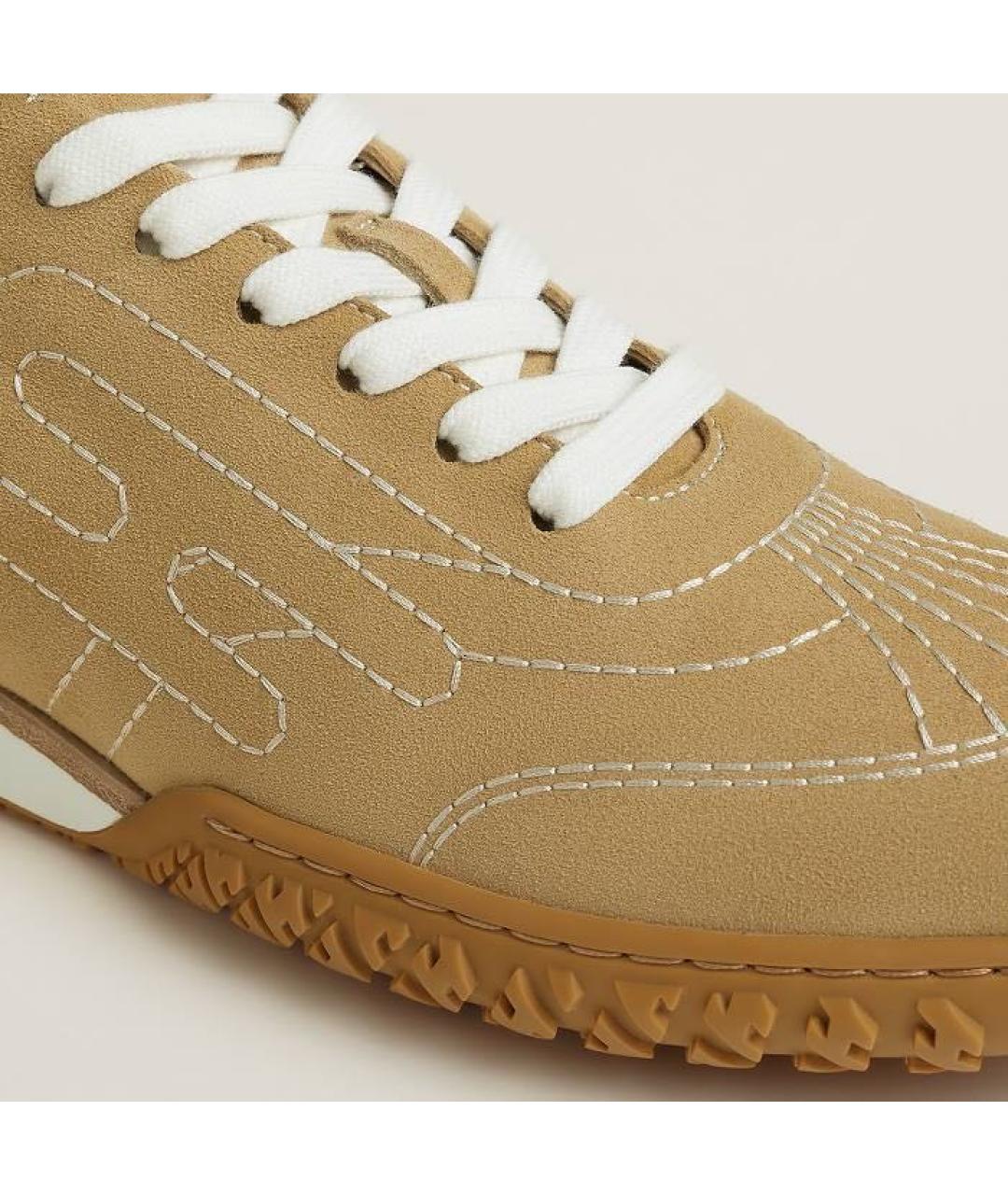 HERMES Бежевые замшевые кроссовки, фото 6