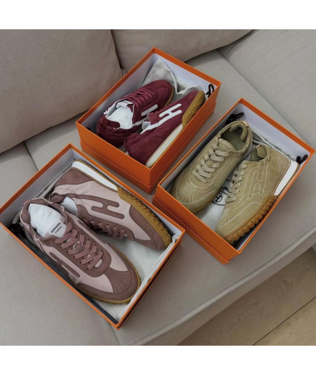 HERMES Бежевые замшевые кроссовки, фото 7