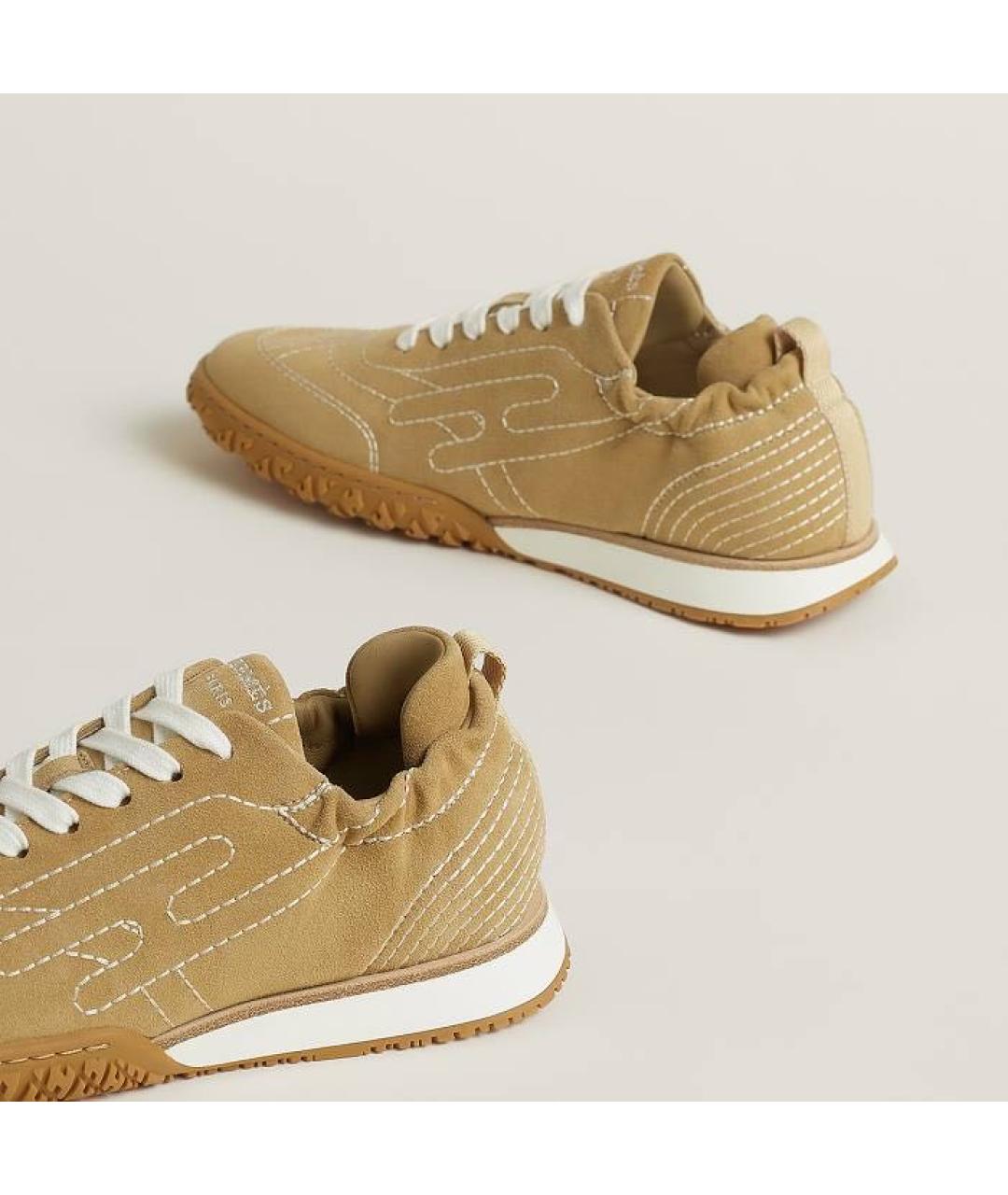 HERMES Бежевые замшевые кроссовки, фото 5