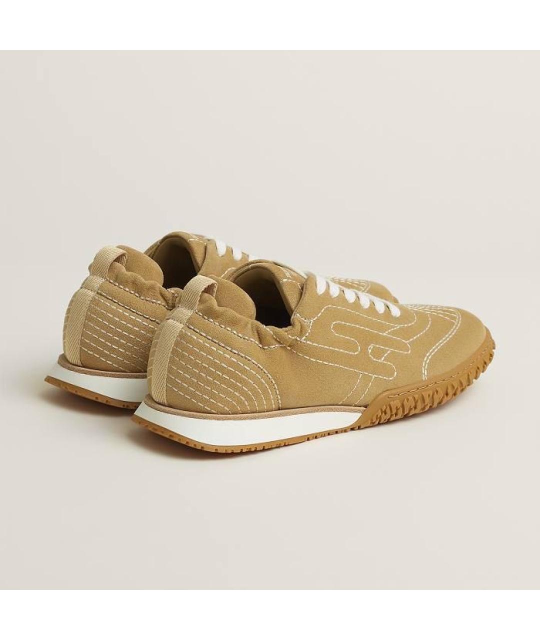 HERMES Бежевые замшевые кроссовки, фото 4