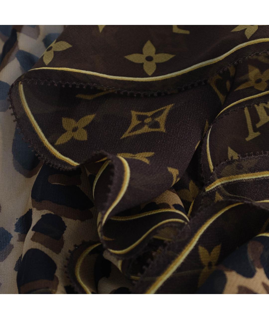 LOUIS VUITTON Коричневый шелковый платок, фото 4