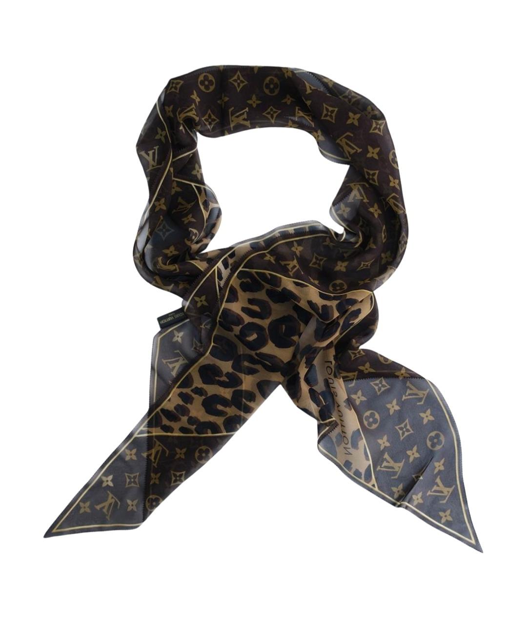 LOUIS VUITTON Коричневый шелковый платок, фото 1