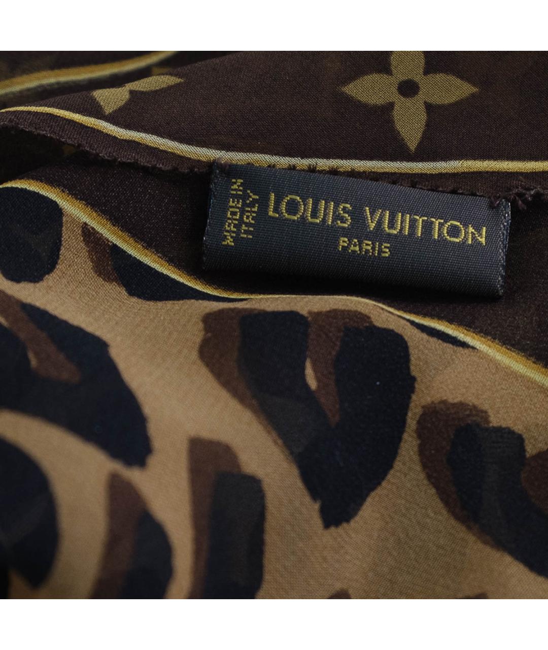 LOUIS VUITTON Коричневый шелковый платок, фото 3