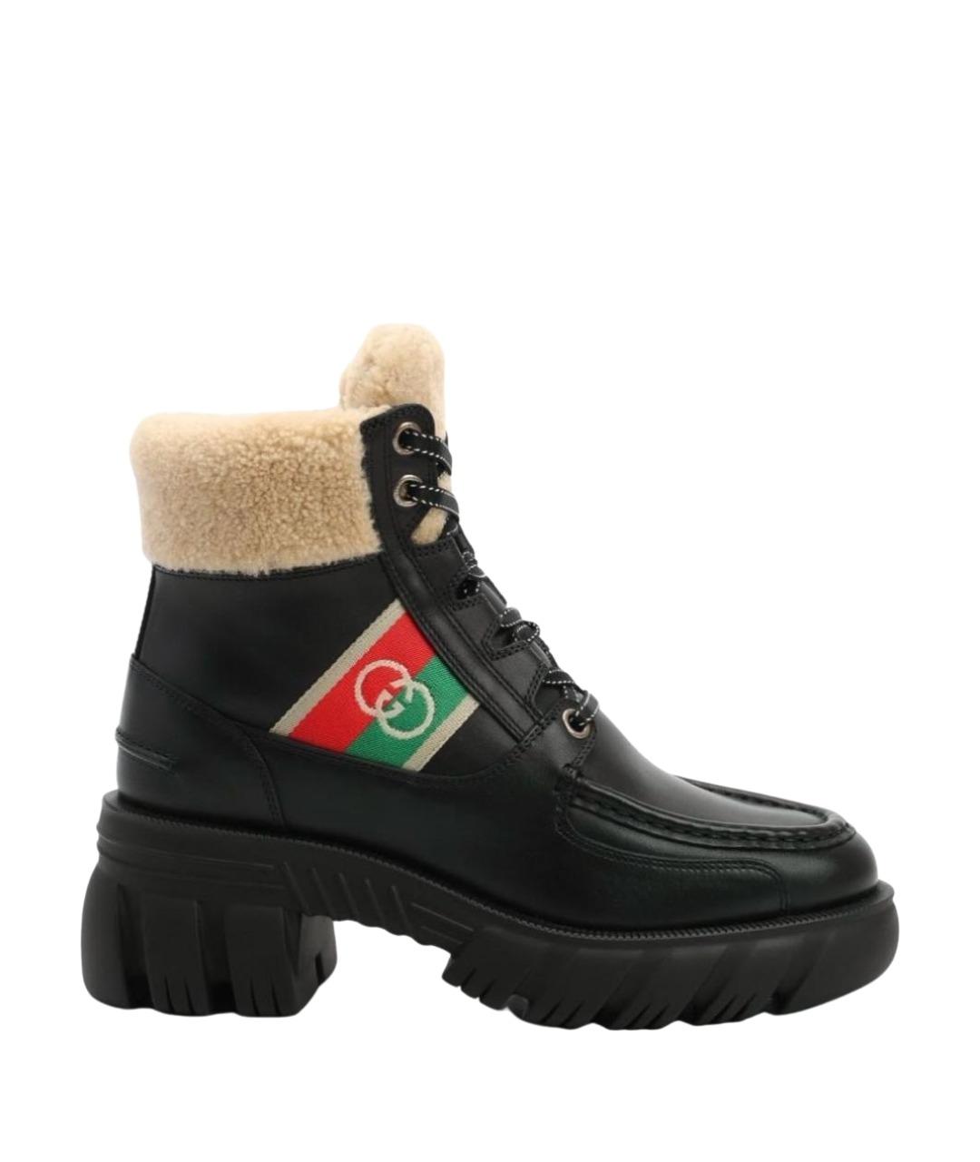 GUCCI Черные кожаные ботинки, фото 1