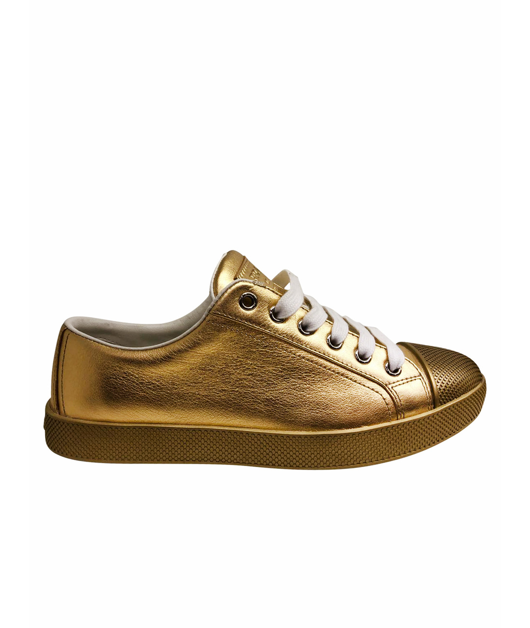 PRADA Золотые кожаные кроссовки, фото 1