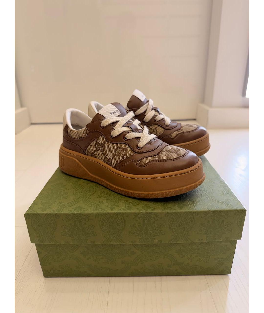 GUCCI Коричневые кожаные кеды, фото 9