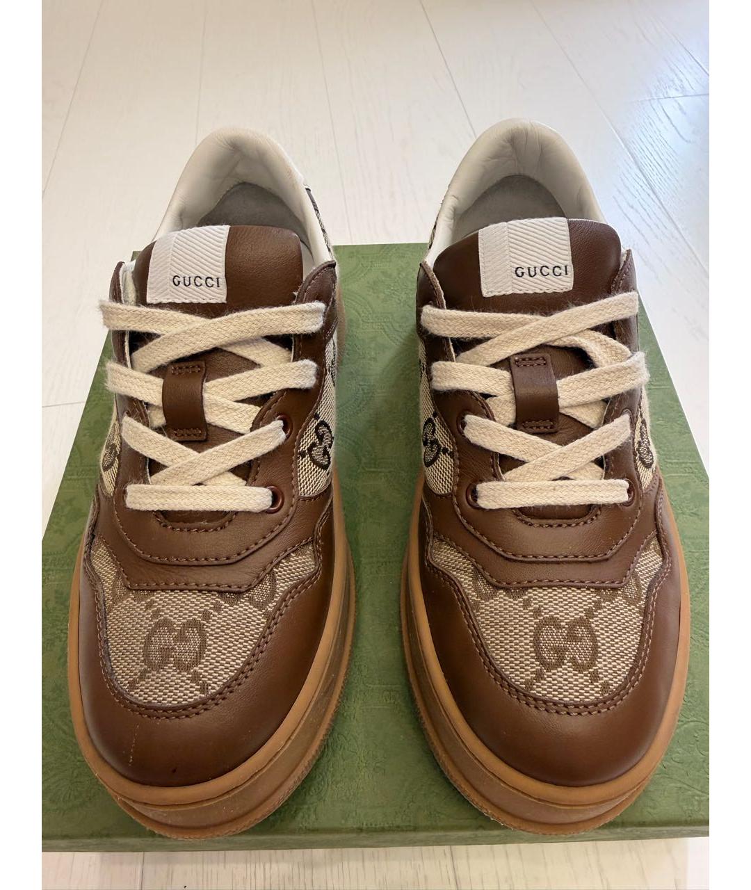 GUCCI Коричневые кожаные кеды, фото 5