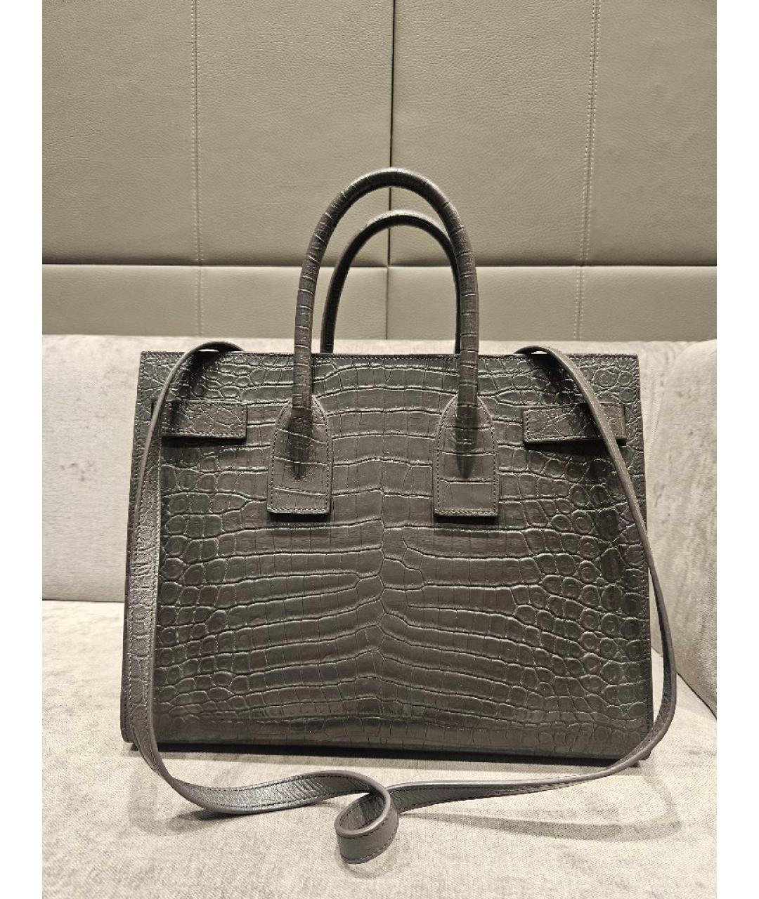 SAINT LAURENT Антрацитовая кожаная сумка с короткими ручками, фото 3