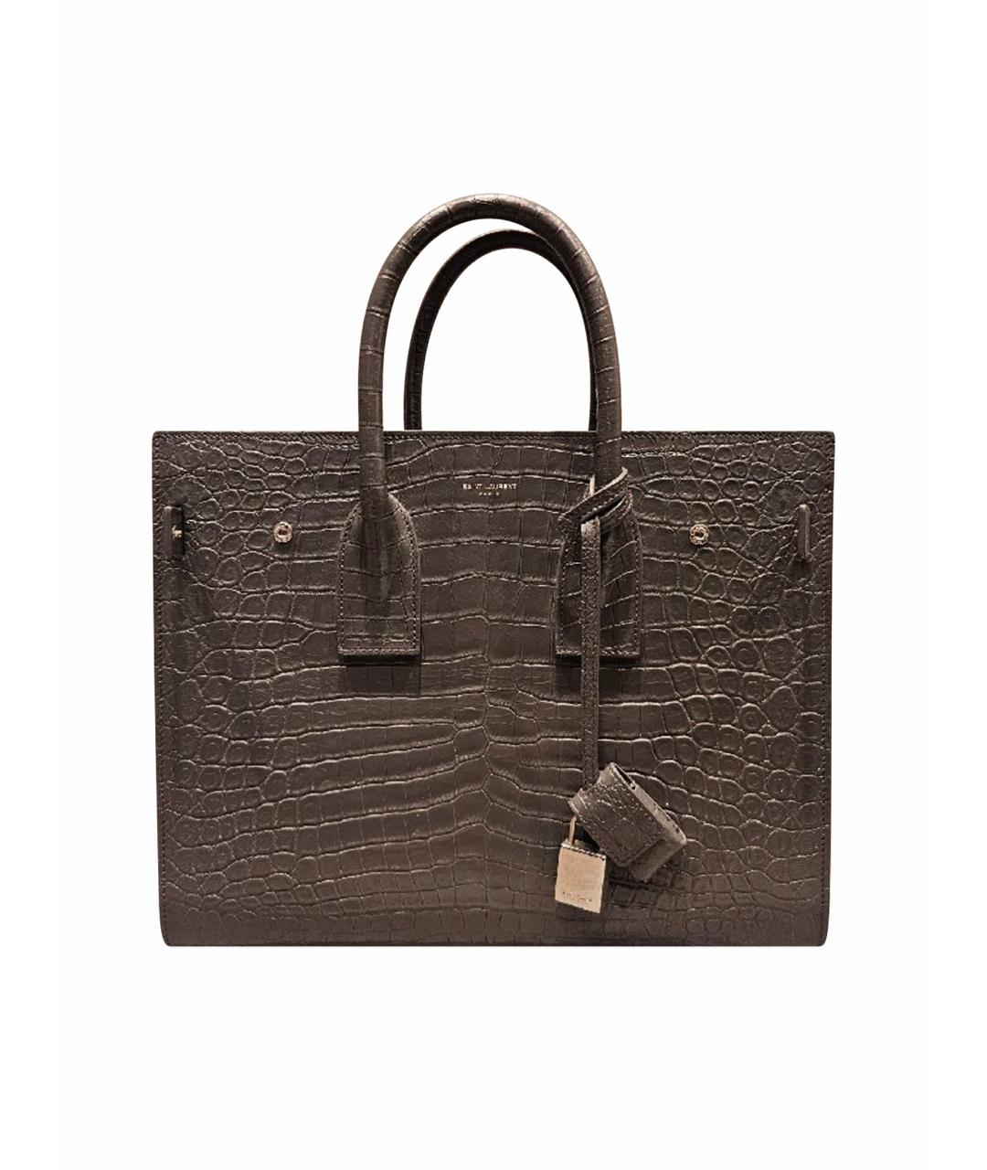 SAINT LAURENT Антрацитовая кожаная сумка с короткими ручками, фото 1