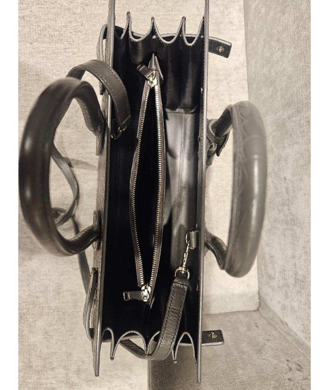 SAINT LAURENT Антрацитовая кожаная сумка с короткими ручками, фото 4