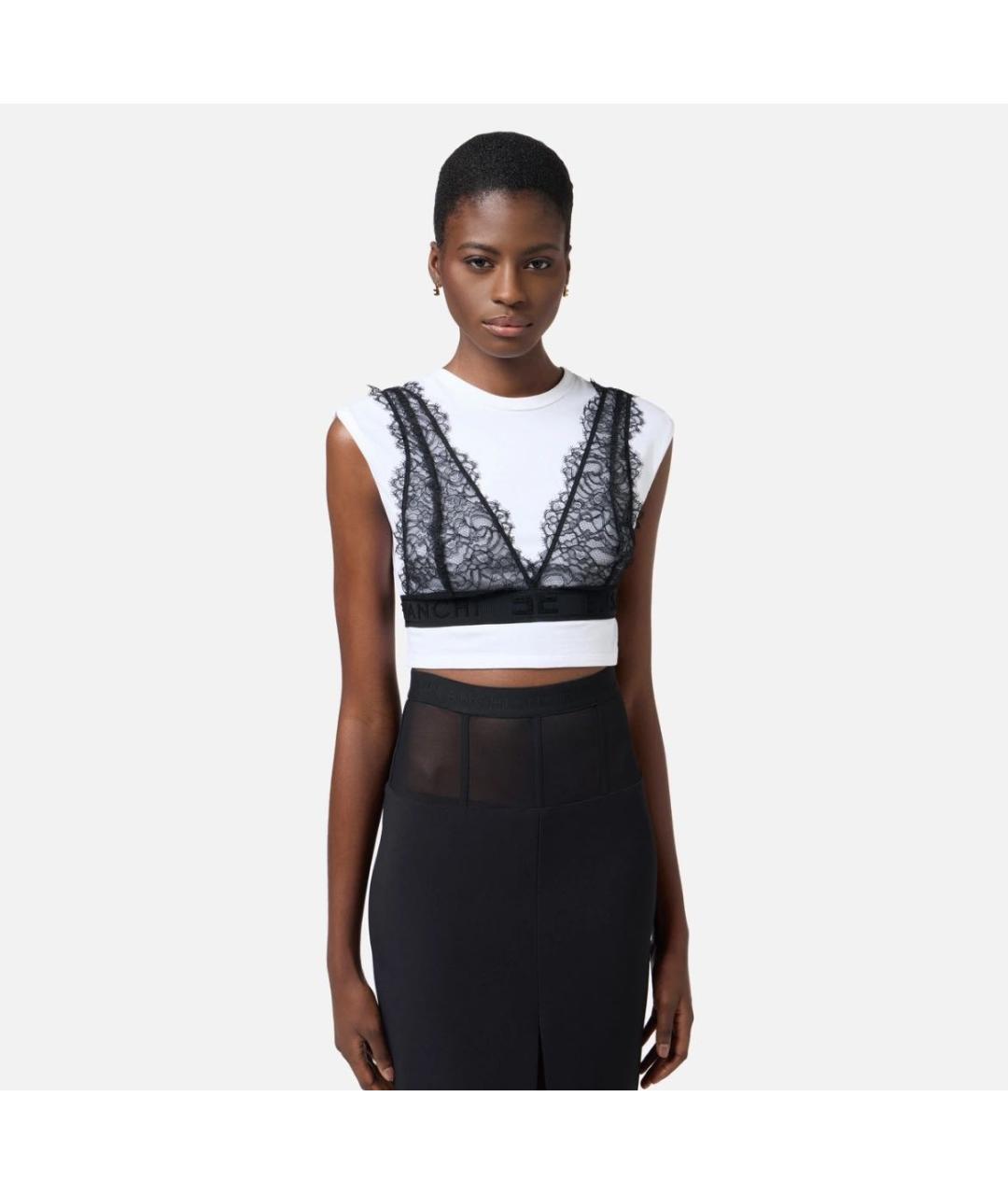 ELISABETTA FRANCHI Белая хлопковая футболка, фото 2