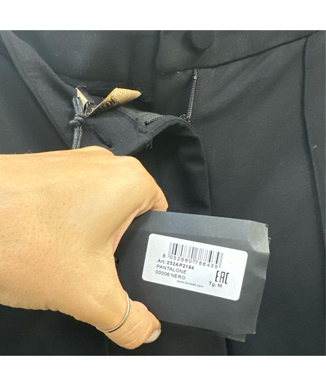 TWIN-SET Черные вискозные брюки широкие, фото 6