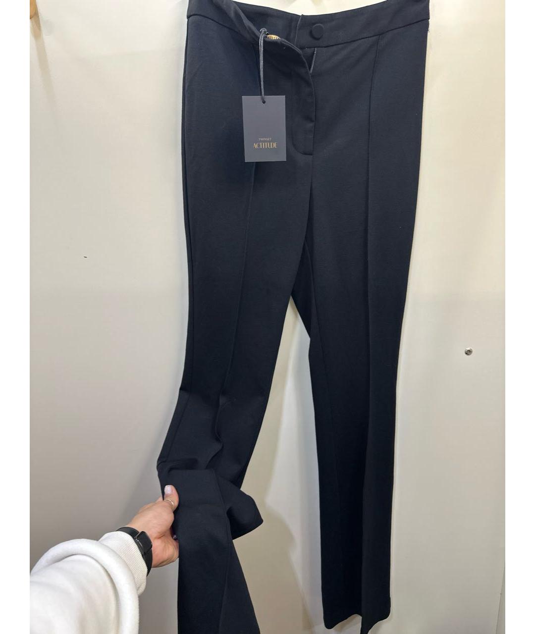 TWIN-SET Черные вискозные брюки широкие, фото 7