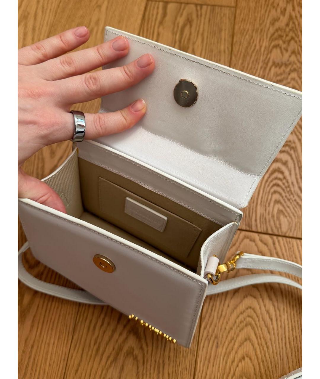 JACQUEMUS Белая кожаная сумка через плечо, фото 4