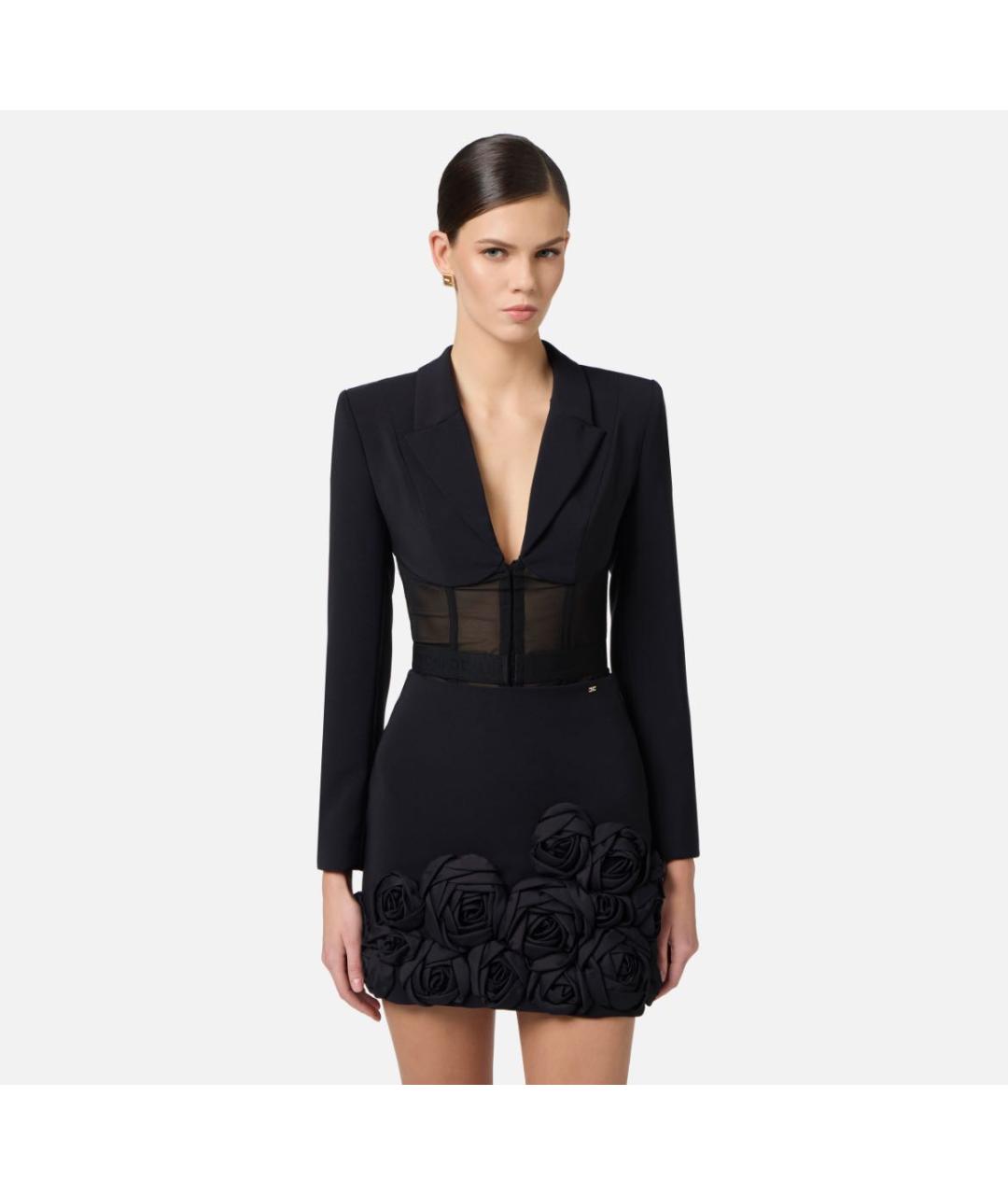 ELISABETTA FRANCHI Черный полиэстеровый жакет/пиджак, фото 5