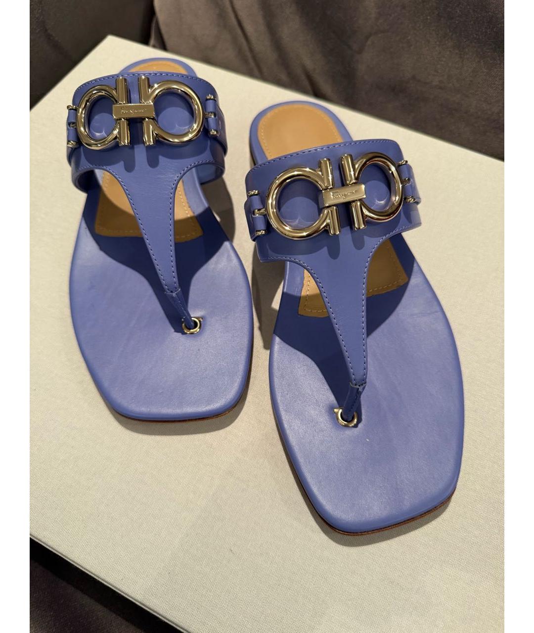 FERRAGAMO Фиолетовые кожаные шлепанцы, фото 5