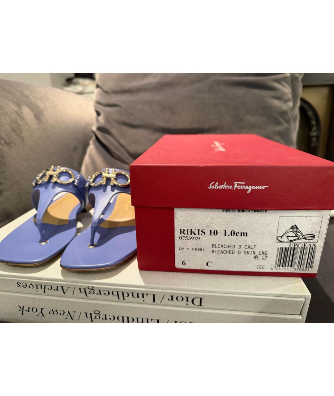 FERRAGAMO Фиолетовые кожаные шлепанцы, фото 4