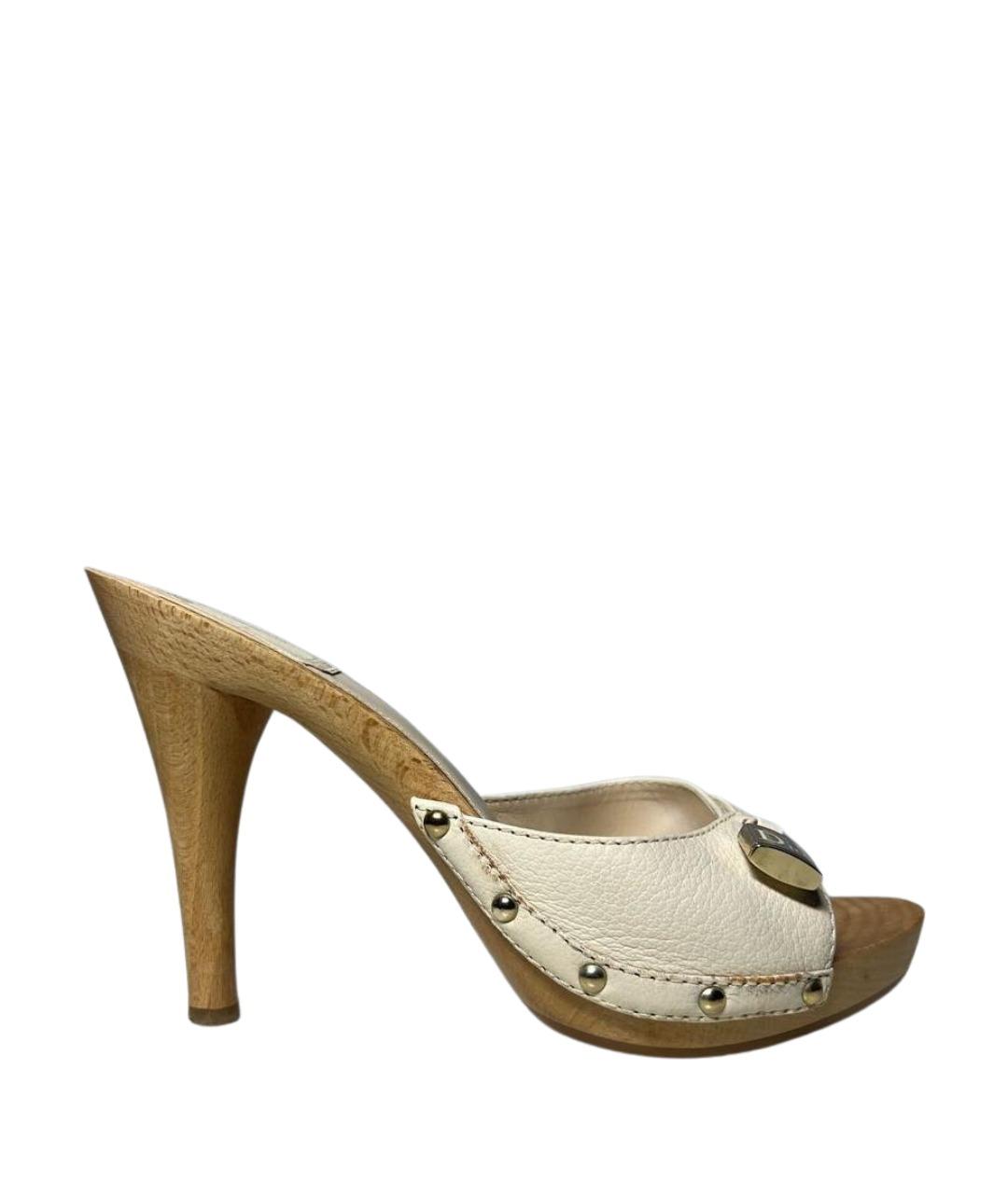 CHRISTIAN DIOR Бежевые кожаные мюли, фото 1