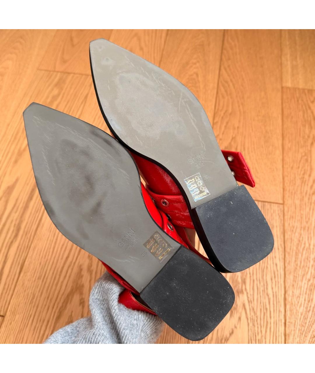 GANNI Красные кожаные балетки, фото 5