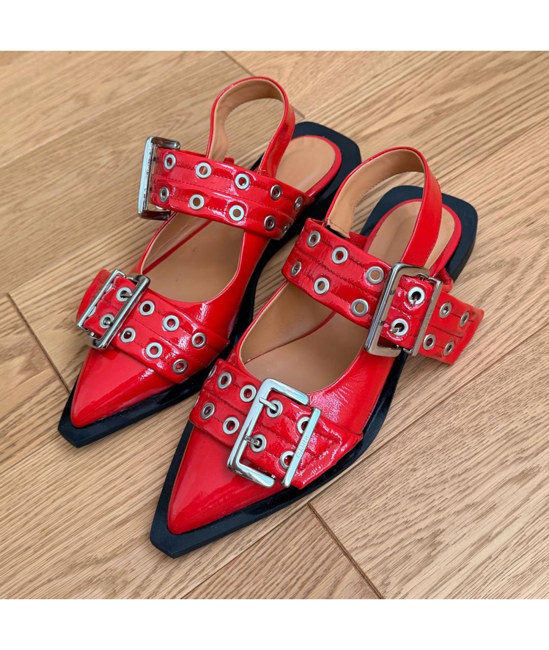 GANNI Красные кожаные балетки, фото 7