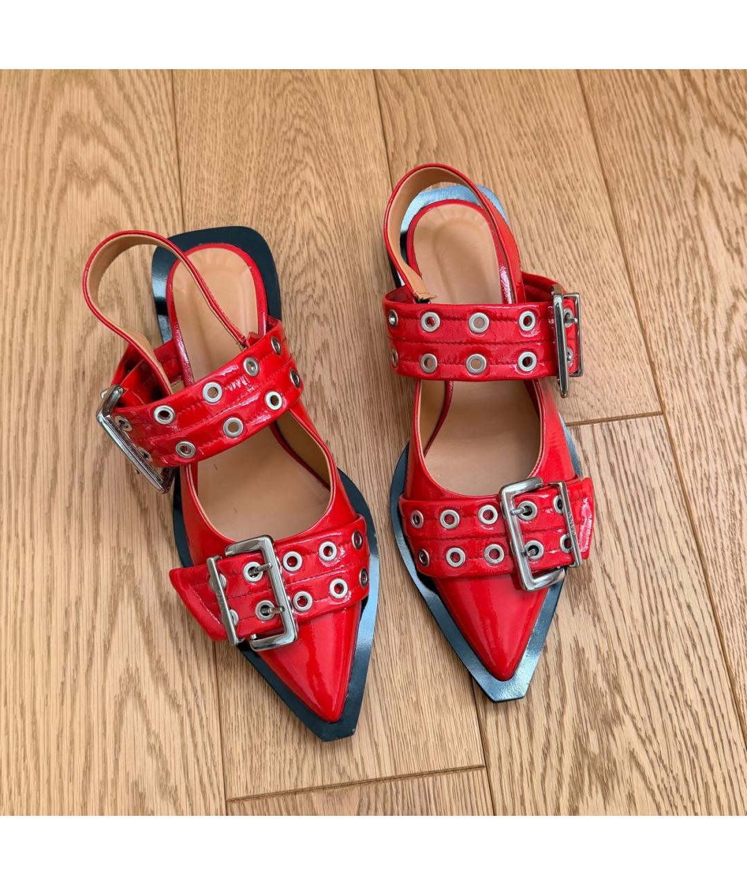 GANNI Красные кожаные балетки, фото 2