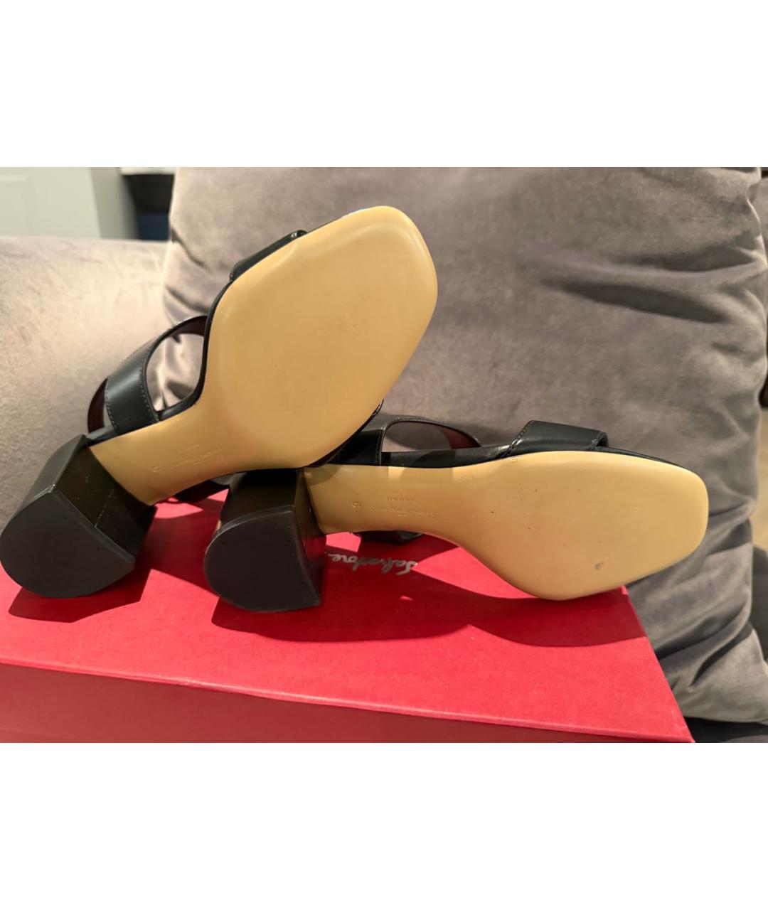 FERRAGAMO Черные кожаные босоножки, фото 6