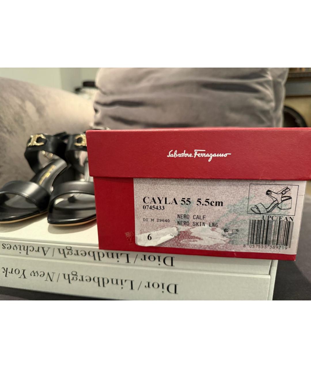 FERRAGAMO Черные кожаные босоножки, фото 8