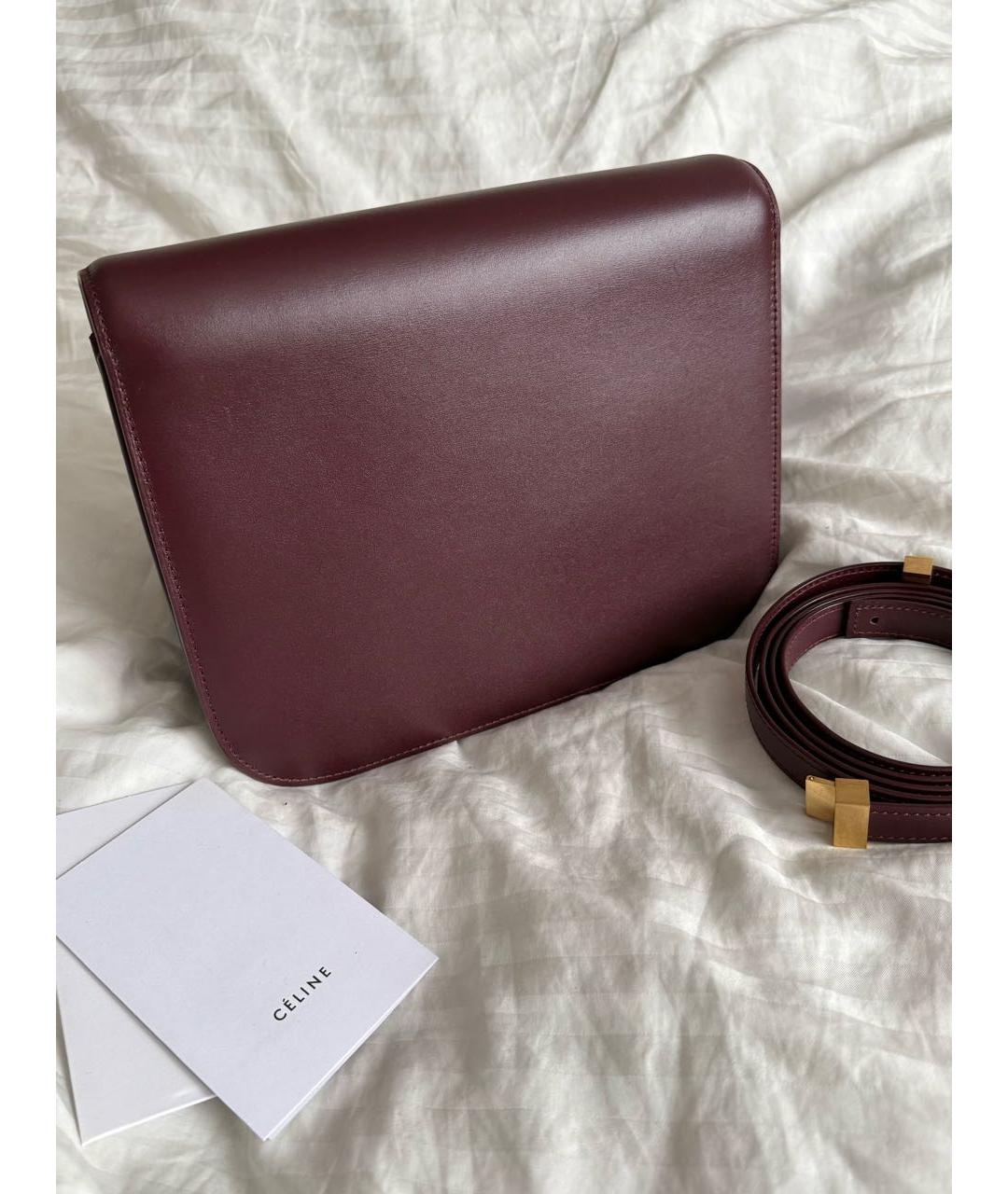 CELINE Бордовая кожаная сумка с короткими ручками, фото 2