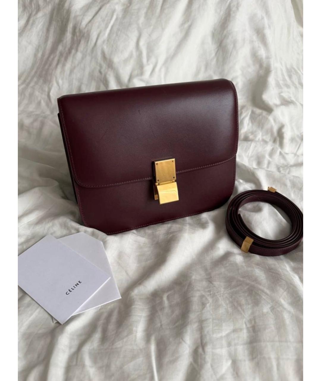 CELINE Бордовая кожаная сумка с короткими ручками, фото 8